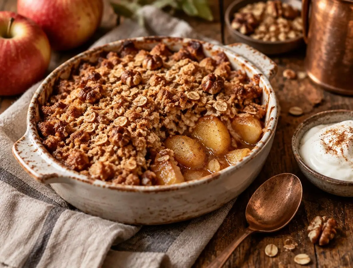 Crumble de maçã com canela e cobertura crocante de granola
